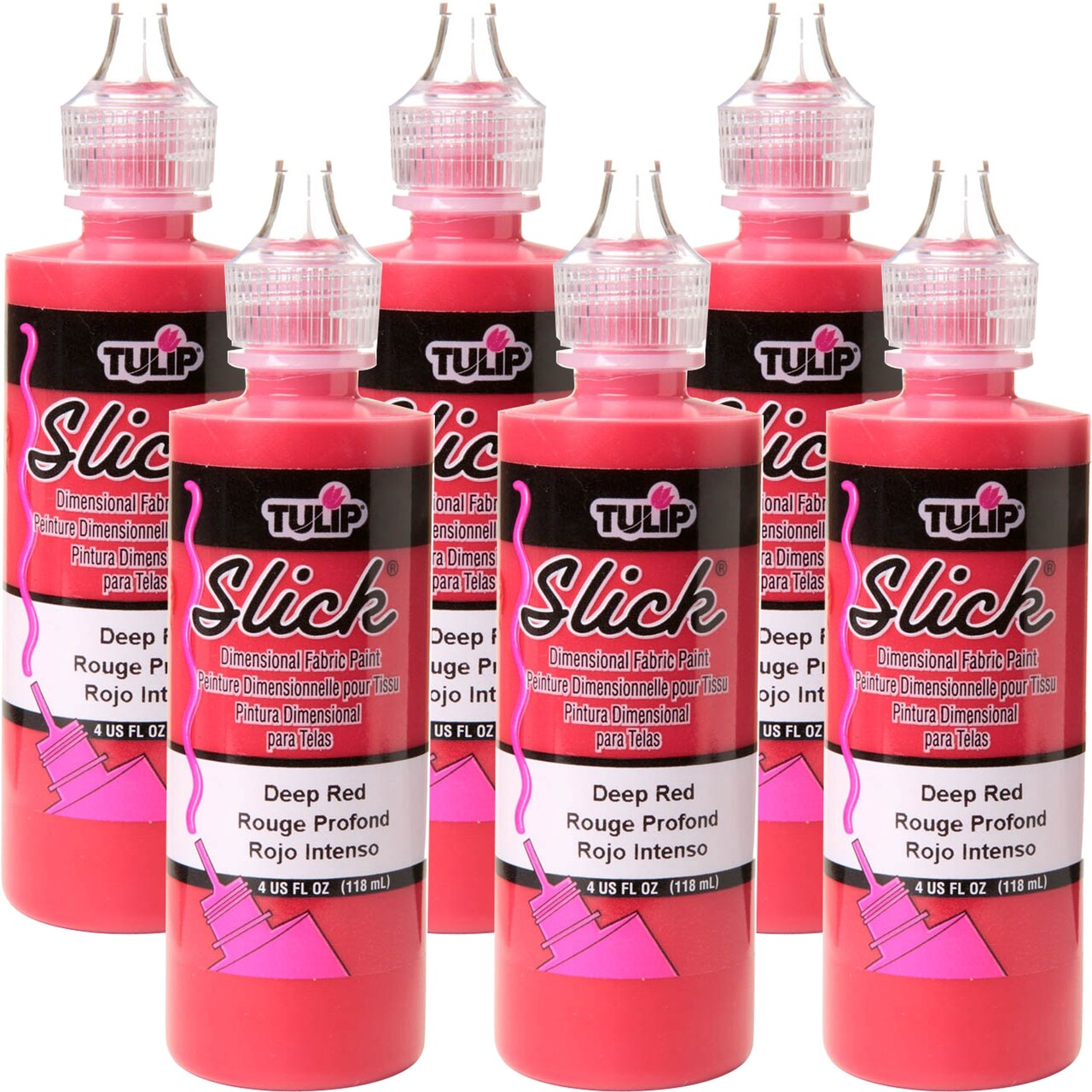 Multipack of 6 - Tulip Dimensional Fabric Paint 4oz-Slick - Deep Red